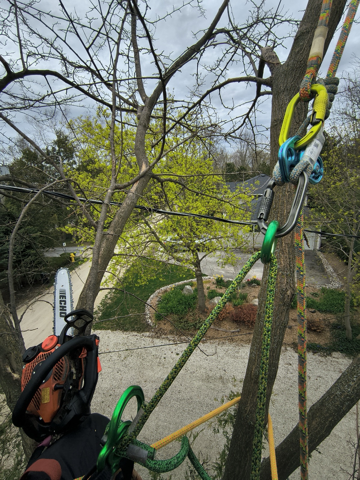 Climber POV showing carabiner and rope rigging